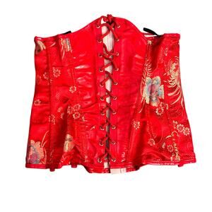Red Floral Underbust Silhouette Zip Front Shapewear Corset Sz S